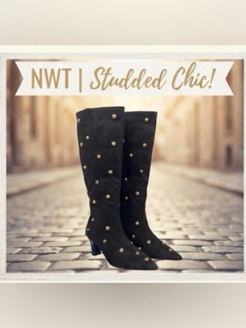 a new day Black Studded Knee-High Heeled Boots